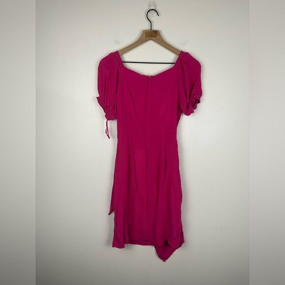 Maeve Pink Resort Faux Wrap Asymmetrical Hem Puff Sleeves Mini Dress Women’s 6 - Picture 5 of 9